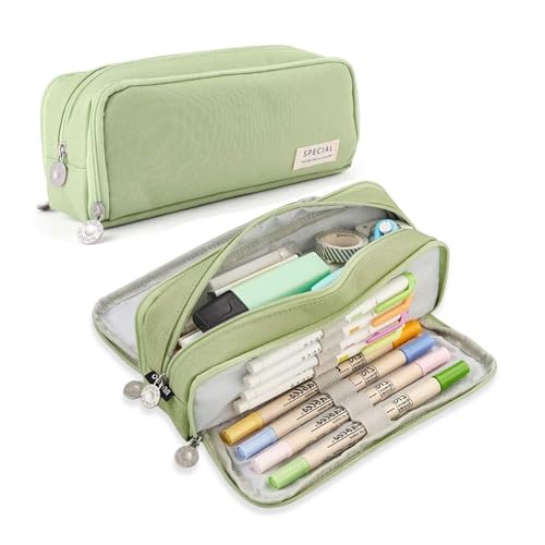 ESMENATZLS Große Kapazität Federmäppchen 3 Fach Multifunktions Stift Tasche für Mädchen Junge Schule Student Büro Liefert Organizer, Grün, Einheitsgröße, green, One size von ESMENATZLS