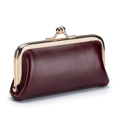 Echtes Leder Retro Münzbörse Damen Mode Lippenstift Tasche Mini Clip Tasche Kleine und Exquisite Mädchen Münzaufbewahrungstasche, weinrot, 1 Stpck von ESMENATZLS