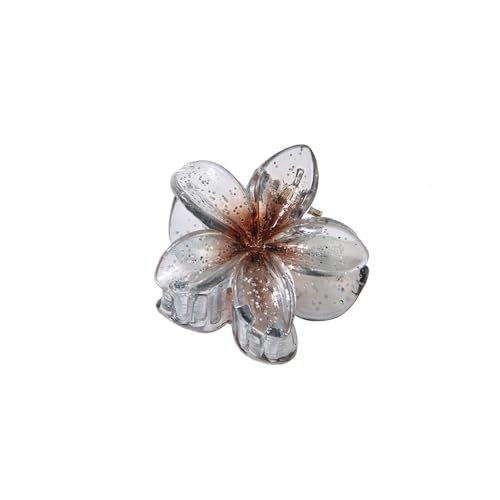 Haarklammer mit kleinen Blumen, 3 Stück, 4 cm, Bonbonfarben, Farbverlauf, Acryl, rutschfest, Haifisch-Clip, Pferdeschwanz, Haarnadel für Mädchen (Glitzer-Grau) von ESMENATZLS