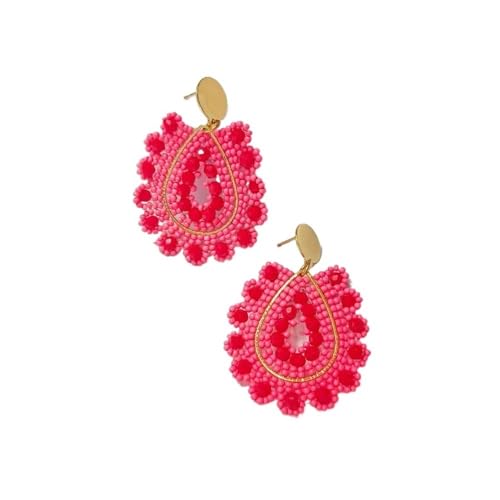 Perlenohrringe Wassertropfen Originalität Kristall Blumen Rot Handstricken Bohemia Legierung Mode Reisperlen Ohrringe, Einheitsgröße, Achat von ESMENATZLS