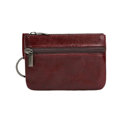 Vintage Crazy Horse Leder Herren Münzbörse Echtes Leder Reißverschluss Münzbörse Retro Schlüsselhalter Kleine Geldtasche, Kleine Geldbörse mit Weinmotiv, Einheitsgröße von ESMENATZLS