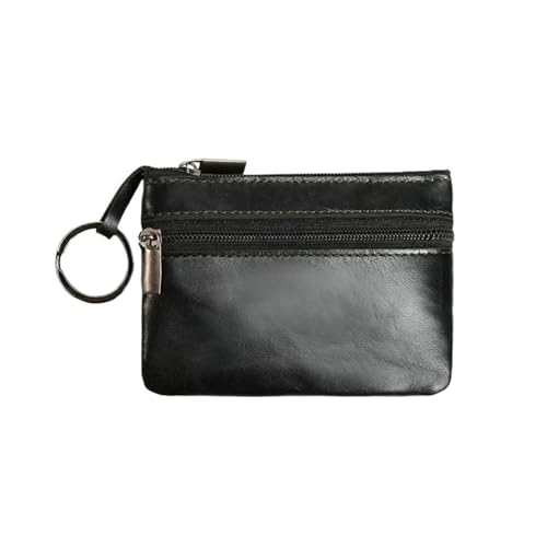 Vintage Crazy Horse Leder Herren Münzbörse Echtes Leder Reißverschluss Münzbörse Retro Schlüsselhalter Kleine Geldtasche, Kleine schwarze Geldbörse, Einheitsgröße von ESMENATZLS