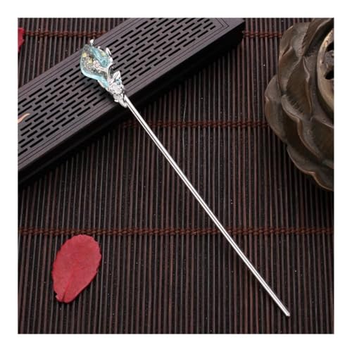 Vintage chinesischen Stil Hanfu Haarstäbchen Haarspange Frauen Metall Glasur Haargabel Frau Schmuck Haarspange (Silber Blau Kristall) von ESMENATZLS