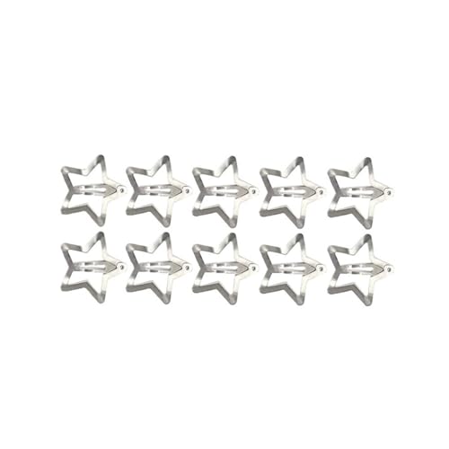 Y2K Silber Stern BB Barrettes Frauen Nette Metall Snap Star Haarnadeln Haarnadeln Barrettes Haarspangen Haargriff Haarschmuck Headwear (10 Stück) von ESMENATZLS