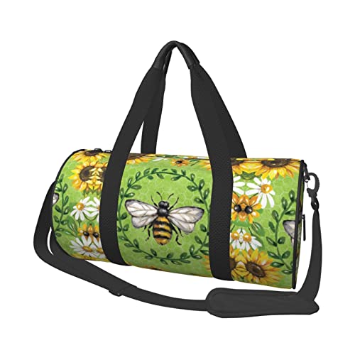 Bee & Sunflowers Print Travel Duffel Bag, Foldable Gym Bag Overnight Weekend Bags for Women, Large Holdall Bag Cabin Bag for Sports and Travel, Schwarz , Einheitsgröße von ESNAIUVCD