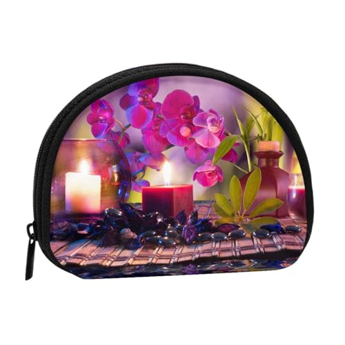 Blumen im Brunnen Massagesteine und Bambus-Druck, tragbare Mini-Aufbewahrungstasche, muschelförmige Geldbörse, kleine Münzgeldbörse, Muschel-Aufbewahrungstasche von ESNAIUVCD