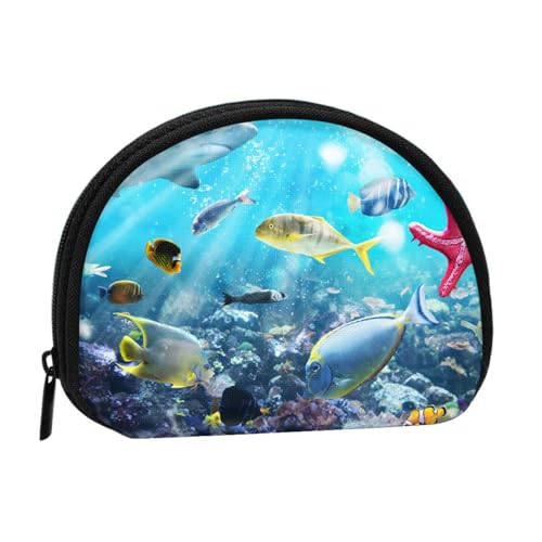 Bunte 3D-Naturlandschaft des Meeres unter Wasser tropischer Fische, tragbare Mini-Aufbewahrungstasche, muschelförmige Geldbörse, kleine Münzgeldbörse, Muschel-Aufbewahrungstasche von ESNAIUVCD