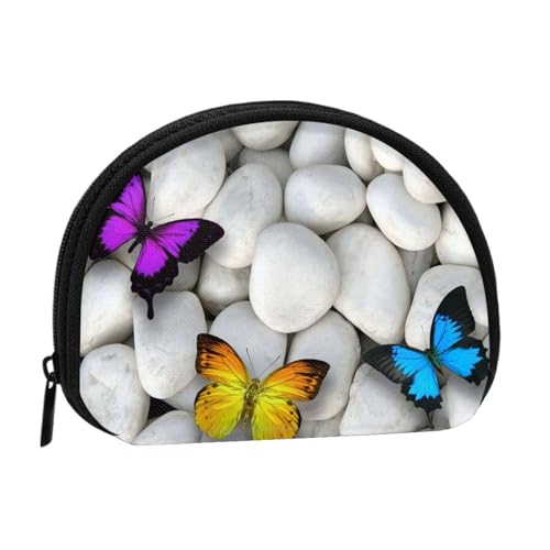 Bunte Schmetterlinge Steindruck Tragbare Mini-Aufbewahrungstasche Muschelförmige Geldbörse Kleine Münzgeldbörse Muschel Aufbewahrungstasche von ESNAIUVCD