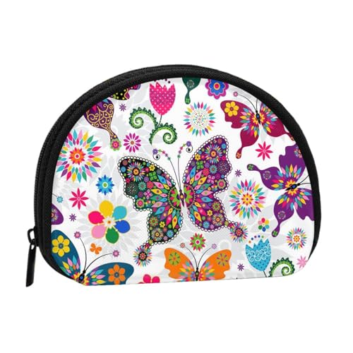 Bunte Schmetterlinge und Blumen, tragbare Mini-Aufbewahrungstasche, Muschelform, kleine Münzgeldbörse, Muschel-Aufbewahrungstasche von ESNAIUVCD