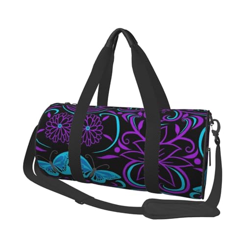 Butterfly On Beautiful Flower Print Travel Duffel Bag, Foldable Gym Bag Overnight Weekend Bags for Women, Large Holdall Bag Cabin Bag for Sports and Travel, Schwarz , Einheitsgröße Butterfly On Beautiful Flower Print Travel Duffel Bag, Foldable Gym Bag Overnight Weekend Bags for Women, Large Holdall Bag Cabin Bag for Sports and Travel, Schwarz , Einheitsgröße von ESNAIUVCD