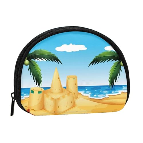 Cartoon Strand Sandhaus Druck Tragbare Mini Aufbewahrungstasche Muschelförmige Geldbörse Kleine Münzgeldbörse Muschel Aufbewahrungstasche von ESNAIUVCD