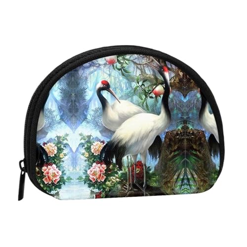 Chinesische Kranichvögel, Pfirsichbaum-Druck, tragbare Mini-Aufbewahrungstasche, Muschelform, Geldbörse, kleine Münzgeldbörse, Muschel, Aufbewahrungstasche von ESNAIUVCD