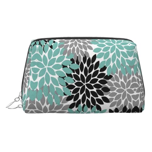 Dahlia Make-up-Tasche mit Blumendruck, Kosmetiktasche, Damen-Kosmetiktasche aus PU-Leder mit Handschlaufe, Reise-Kulturbeutel, Make-up-Tasche, silber, Einheitsgröße von ESNAIUVCD