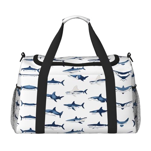 Damen-Sporttasche mit Hai-Aufdruck – Sporttasche mit Fach, Seesack für Herren, Damen, Handgepäck, Wochenend-Reisehandtasche für Damen, Schwarz , Einheitsgröße von ESNAIUVCD
