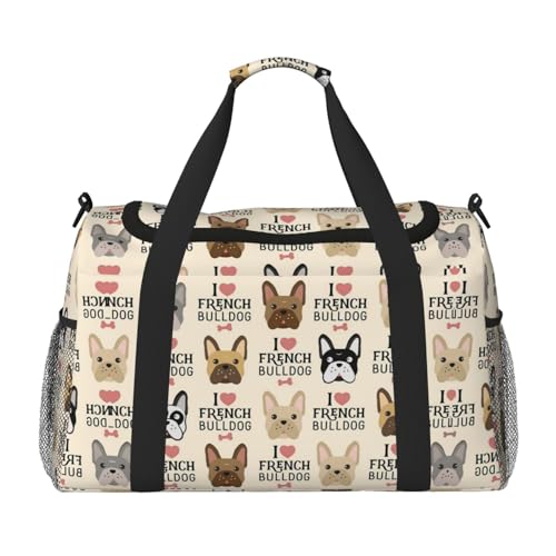 Damen-Sporttasche mit Hunde-Aufdruck, Reisetasche, Sporttasche mit Fach, Seesack für Herren, Damen, Handgepäck, Wochenend-Reisehandtaschen für Frauen, Schwarz , Einheitsgröße von ESNAIUVCD