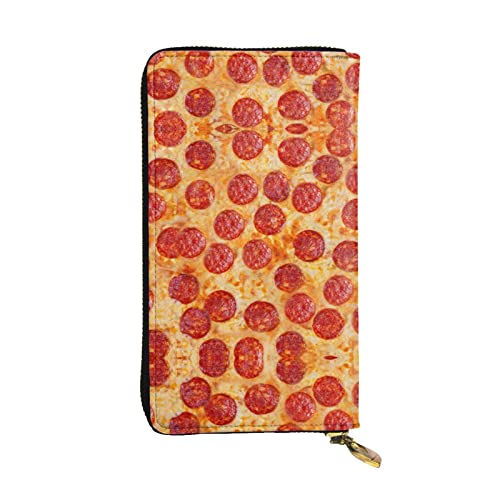ESNAIUVCD 3D Pizza Pepperoni Print Echtes Leder Damen Herren Geldbörsen Multifunktions Clutch Geldbörse Reißverschluss Groß Reise Handy Lange Geld Geldbörsen, Schwarz , Einheitsgröße von ESNAIUVCD
