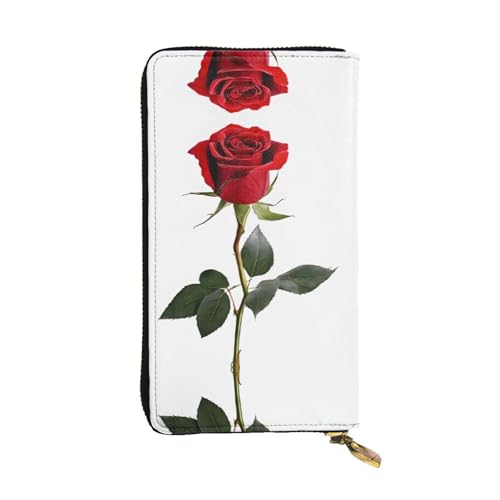 ESNAIUVCD A Red Rose Print Genuine Leather Women's,Mens Wallets,Multi-Functionclutch Purse,Zip Around Large Travel ​Mobile Phone Long ​Money Purses, Schwarz , Einheitsgröße von ESNAIUVCD