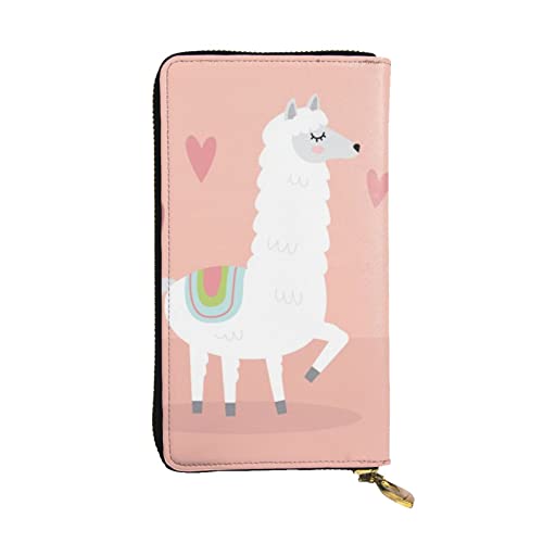 ESNAIUVCD Alpakas Print Echtes Leder Damen Herren Geldbörsen Multifunktions Clutch Geldbörse Reißverschluss Groß Reise Handy Lange Geld Geldbörsen, Schwarz , Einheitsgröße von ESNAIUVCD