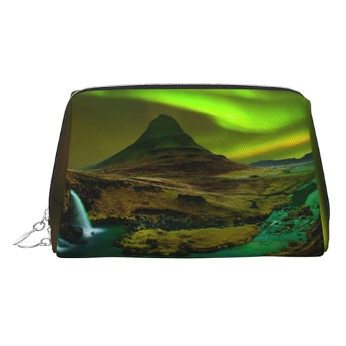 ESNAIUVCD Aurora Make-up-Tasche mit Malerei-Druck, Kosmetiktasche, Damen-Kosmetiktasche aus PU-Leder mit Handschlaufe, Reise-Kulturbeutel, Make-up-Tasche, silber, Einheitsgröße von ESNAIUVCD