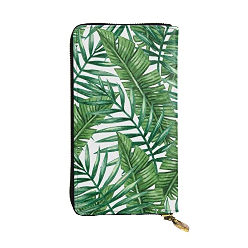 ESNAIUVCD Banana Leaf Green Print Echtes Leder Damen Herren Geldbörsen Multifunktions Clutch Geldbörse Reißverschluss Groß Reise Handy Lange Geld Geldbörsen, Schwarz , Einheitsgröße von ESNAIUVCD