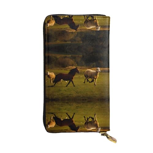 ESNAIUVCD Black Horses Red Glowing Clouds Print Genuine Leather Women's,Mens Wallets,Multi-Functionclutch Purse,Zip Around Large Travel ​Mobile Phone Long ​Money Purses, Schwarz , Einheitsgröße von ESNAIUVCD