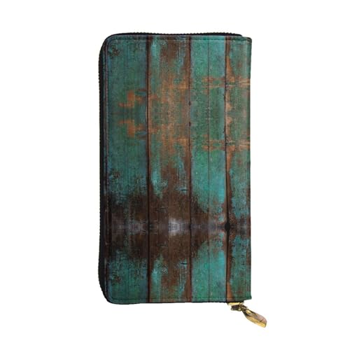 ESNAIUVCD Blau-Grüne Holzmaserung Druck Echtes Leder Damen Herren Geldbörsen Multifunktions-Clutch Geldbörse Reißverschluss Groß Reise Handy Lange Geld Geldbörsen, Schwarz , Einheitsgröße von ESNAIUVCD