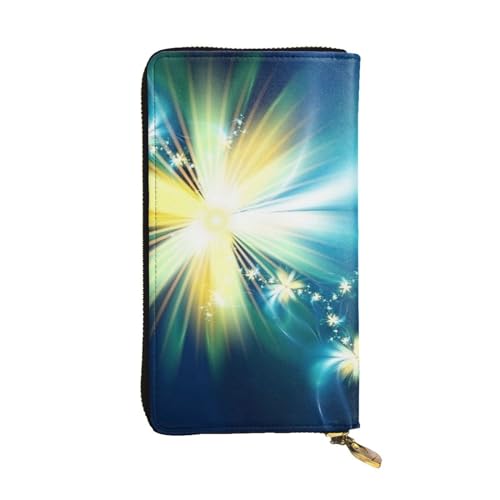 ESNAIUVCD Blau-gelbe Geldbörse mit Blumendruck, echtes Leder, für Damen, Herren, Multifunktions-Clutch, Reißverschluss, große Reise-Handy, lange Geldbörsen, Schwarz , Einheitsgröße von ESNAIUVCD