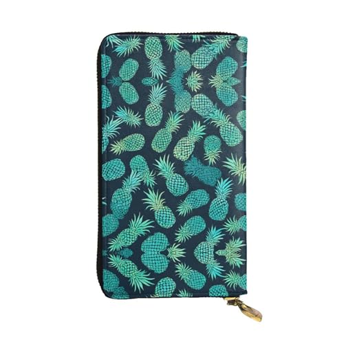 ESNAIUVCD Blauer Ananas-Druck, echtes Leder, Damen, Herren, Geldbörse, Multifunktions-Clutch, Reißverschluss, große Reise-Handy, lange Geldbörsen, Schwarz , Einheitsgröße von ESNAIUVCD