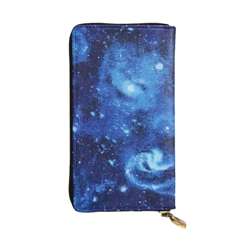 ESNAIUVCD Blue Universe Space Galaxy Print Echtes Leder Damen Herren Geldbörsen Multifunktions-Clutch Geldbörse Reißverschluss Groß Reise Handy Lange Geld Geldbörsen, Schwarz , Einheitsgröße von ESNAIUVCD