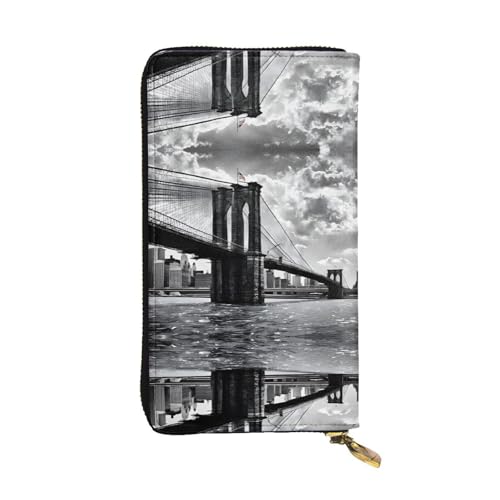 ESNAIUVCD Brooklyn Bridge Print Echtes Leder Damen Herren Geldbörsen Multifunktions Clutch Geldbörse Reißverschluss Groß Reise Handy Lange Geld Geldbörsen, Schwarz , Einheitsgröße von ESNAIUVCD