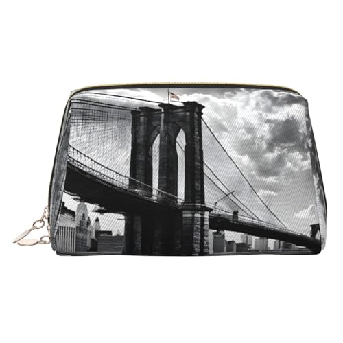 ESNAIUVCD Brooklyn Make-up-Tasche mit Brücken-Aufdruck, Kosmetiktasche, Damen-Kosmetiktasche aus PU-Leder mit Handschlaufe, Reise-Kulturbeutel, Make-up-Tasche, gold, Einheitsgröße von ESNAIUVCD