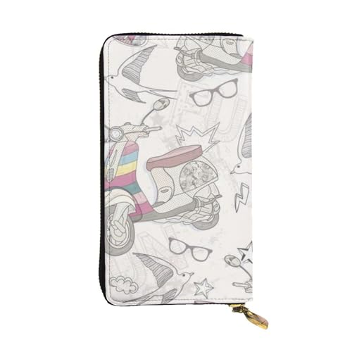 ESNAIUVCD Cartoon Auto Vögel Schuhe Druck Echtes Leder Damen Herren Geldbörsen Multifunktions Clutch Geldbörse Reißverschluss Groß Reise Handy Lange Geld Geldbörsen, Schwarz , Einheitsgröße von ESNAIUVCD