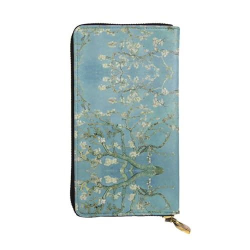 ESNAIUVCD Cherry Plum Flowers Print Echtes Leder Damen Herren Geldbörsen Multifunktions Clutch Geldbörse Reißverschluss Groß Reise Handy Lange Geld Geldbörsen, Schwarz , Einheitsgröße von ESNAIUVCD