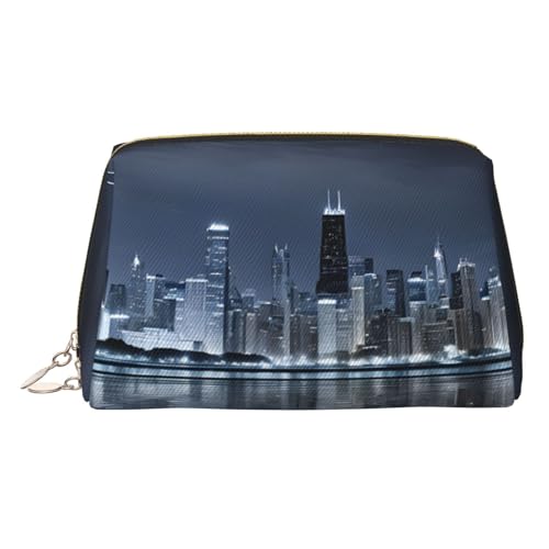 ESNAIUVCD Chicago Kosmetiktasche mit reflektierendem Druck, Kosmetiktasche für Damen, PU-Leder, Kosmetiktasche mit Handschlaufe, Reise-Kulturbeutel, Make-up-Tasche, gold, Einheitsgröße von ESNAIUVCD