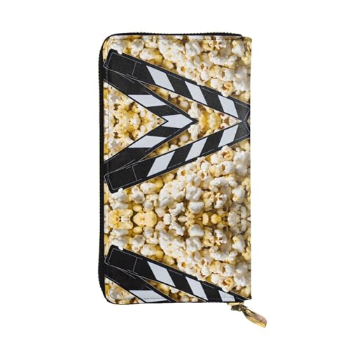 ESNAIUVCD Cinema Movie Clapboard und Popcorn Print Echtes Leder Damen Herren Geldbörsen Multifunktions Clutch Geldbörse Reißverschluss Groß Reise Handy Lange Geld Geldbörsen, Schwarz , Einheitsgröße von ESNAIUVCD