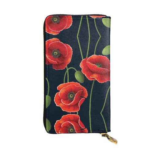 ESNAIUVCD Cyan Flower Bud and Red Flower Print Genuine Leather Women's,Mens Wallets,Multi-Functionclutch Purse,Zip Around Large Travel ​Mobile Phone Long ​Money Purses, Schwarz , Einheitsgröße von ESNAIUVCD