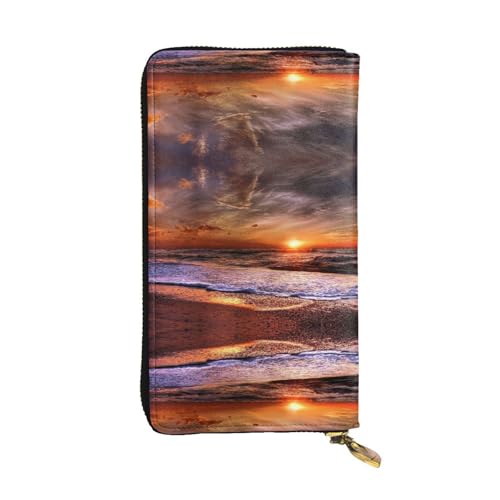 ESNAIUVCD Damen-Geldbörse mit Sonnenaufgangs-Aufdruck, echtes Leder, multifunktional, Clutch, Reißverschluss, große Reise-Handy, lange Geldbörse, Schwarz , Einheitsgröße von ESNAIUVCD