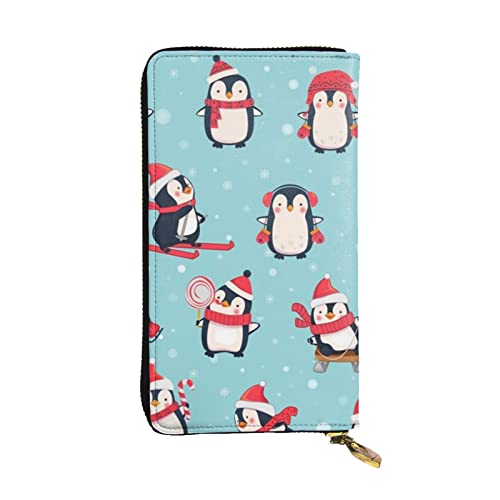 ESNAIUVCD Damen Herren Geldbörse mit Pinguin-Druck, aus echtem Leder, multifunktional, mit Reißverschluss, großes Reise-Handy, lange Geldbörse, Schwarz , Einheitsgröße von ESNAIUVCD