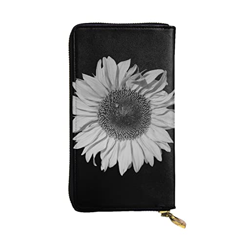 ESNAIUVCD Damen Herren Geldbörse mit Sonnenblumen-Aufdruck, echtes Leder, Multifunktions-Clutch, Reißverschluss, groß, Reise-Handy, lange Geldbörsen, Schwarz , Einheitsgröße von ESNAIUVCD
