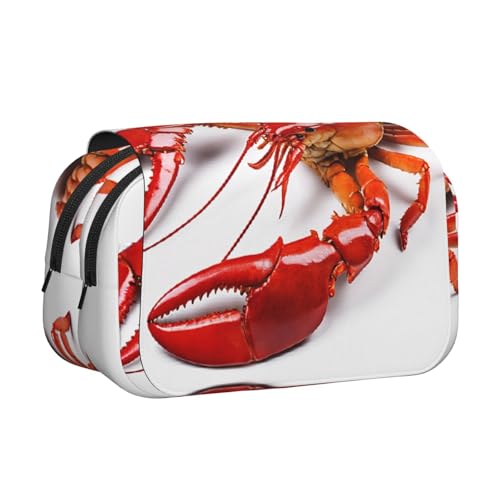 ESNAIUVCD Doppelschichtiges Federmäppchen mit Hummer-Aufdruck, geeignet für Jungen, Mädchen und Erwachsene. Diese Büro-Stifttasche mit Fächer von ESNAIUVCD