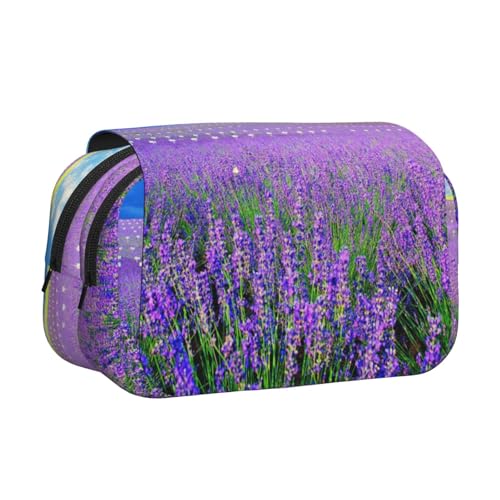 ESNAIUVCD Doppelschichtiges Stifteetui mit Lavendelmuster, geeignet für Jungen, Mädchen und Erwachsene. Diese Büro-Stifttasche mit Fächer, Schwarz , Einheitsgröße, Kosmetikkoffer von ESNAIUVCD