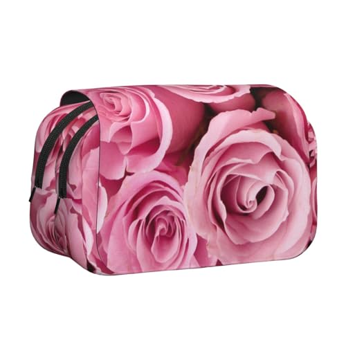 ESNAIUVCD Doppelschichtiges Stifteetui mit Rosenmuster, geeignet für Jungen, Mädchen und Erwachsene. Diese Büro-Stifttasche mit Fächer, Schwarz , Einheitsgröße, Kosmetikkoffer von ESNAIUVCD