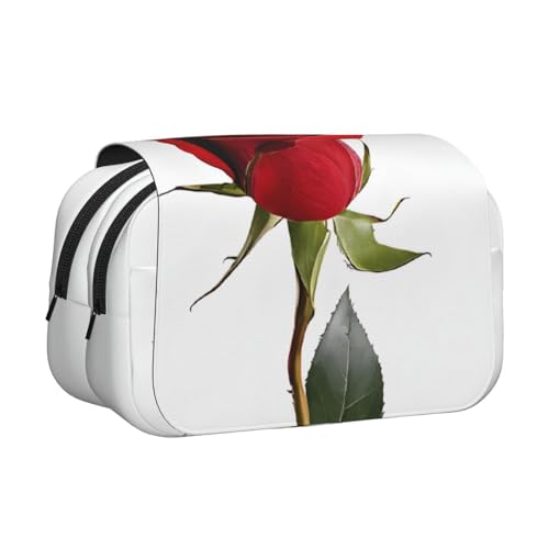 ESNAIUVCD Doppelschichtiges Stiftetui mit rotem Rosen-Aufdruck, geeignet für Jungen, Mädchen und Erwachsene. Diese Büro-Stifttasche mit Fächer, Schwarz , Einheitsgröße, Kosmetikkoffer von ESNAIUVCD