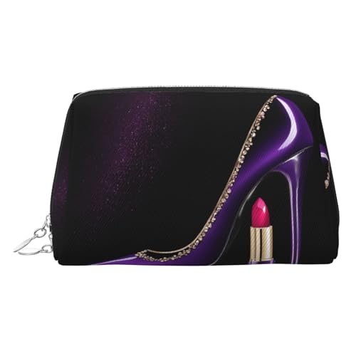ESNAIUVCD Elegante Make-up-Tasche mit Lippenstift-Aufdruck, Kosmetiktasche, Damen-Kosmetiktasche aus PU-Leder mit Handschlaufe, Reise-Kulturbeutel, Make-up-Tasche, silber, Einheitsgröße von ESNAIUVCD