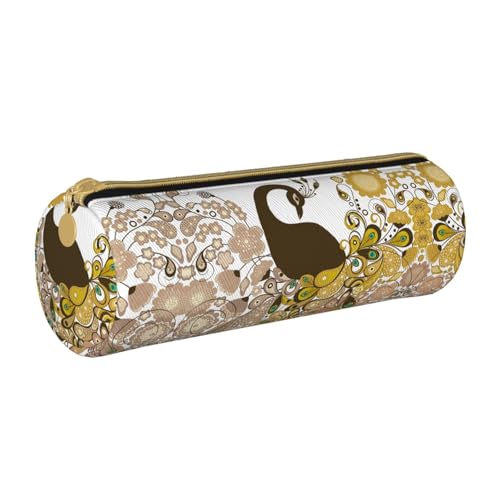 ESNAIUVCD Elegantes Federmäppchen aus Leder mit zylindrischem Reißverschluss und Pfauenmuster, hochwertiges PU-Leder, multifunktionale Schreibwarenaufbewahrung, geeignet für Studenten, weiß, von ESNAIUVCD