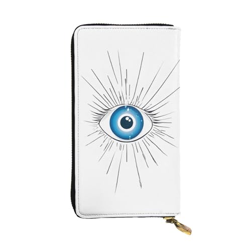 ESNAIUVCD Evil Eye Print Echtes Leder Damen Herren Geldbörsen Multifunktions Clutch Geldbörse Reißverschluss Groß Reise Handy Lange Geld Geldbörsen, Schwarz , Einheitsgröße von ESNAIUVCD