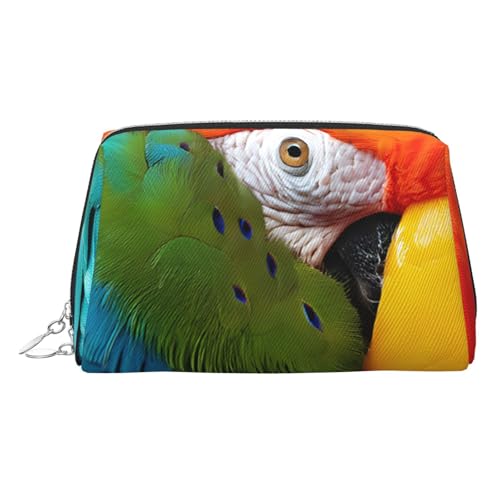 ESNAIUVCD Fantastische Make-up-Tasche mit Papageienfeder-Druck, Kosmetiktasche für Damen, PU-Leder, Kosmetiktasche mit Handschlaufe, Reise-Kulturbeutel, Make-up-Tasche, silber, Einheitsgröße von ESNAIUVCD
