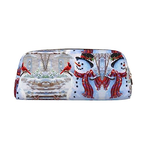 ESNAIUVCD Federmäppchen, Motiv: Frohe Weihnachten, Schneemann und Vögel, Reißverschluss, großes Federmäppchen, Arbeit, Reisen, multifunktionales Federmäppchen, Make-up-Tasche, gold, Einheitsgröße von ESNAIUVCD