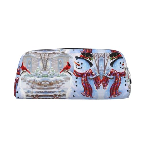 ESNAIUVCD Federmäppchen, Motiv: Frohe Weihnachten, Schneemann und Vögel, Reißverschluss, großes Federmäppchen, Arbeit, Reisen, multifunktionales Federmäppchen, Make-up-Tasche, silber, Einheitsgröße von ESNAIUVCD