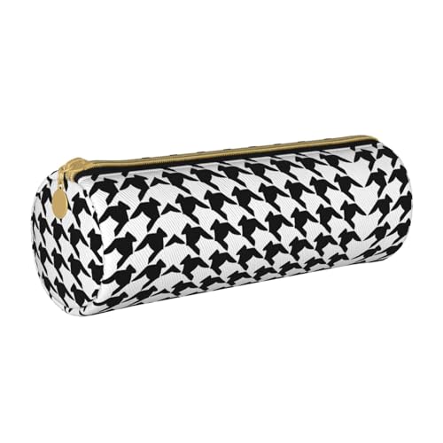ESNAIUVCD Federmäppchen aus Leder, Hahnentrittmuster, zylindrisch, mit Reißverschluss, hochwertiges PU-Leder, multifunktionale Schreibwarenaufbewahrung, geeignet für Studenten, weiß, Einheitsgröße, von ESNAIUVCD